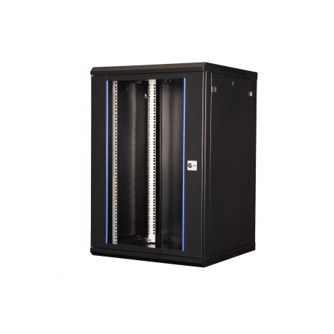 Шкаф 19" телекоммуникационный настенный, 18U 901x600х600 мм, дверь стекло, черный